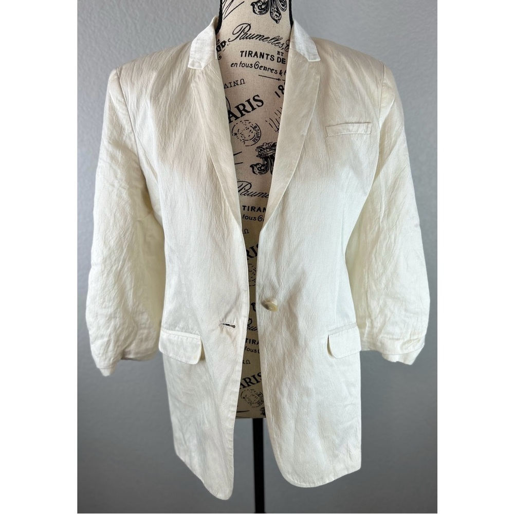 Elizabeth and James White Ruched Short Sleeved Blazer Jacket, Small / 6 US